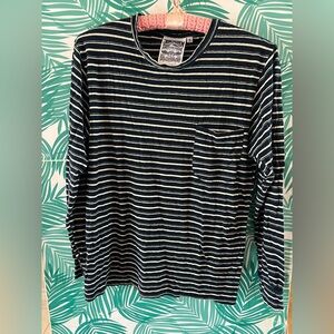 Jungmaven hemp blend stripe long sleeve pocket t shirt black & white sz S